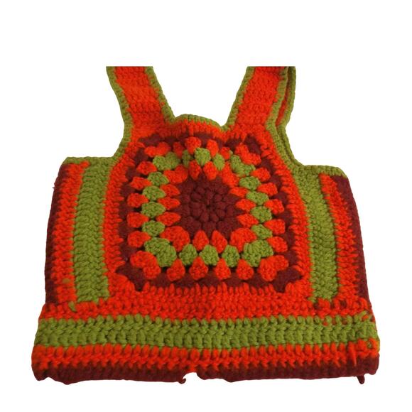 No Brand Other - Vintage Girls Crochet Sweater Vest Granny Square Bohemian One Size READ